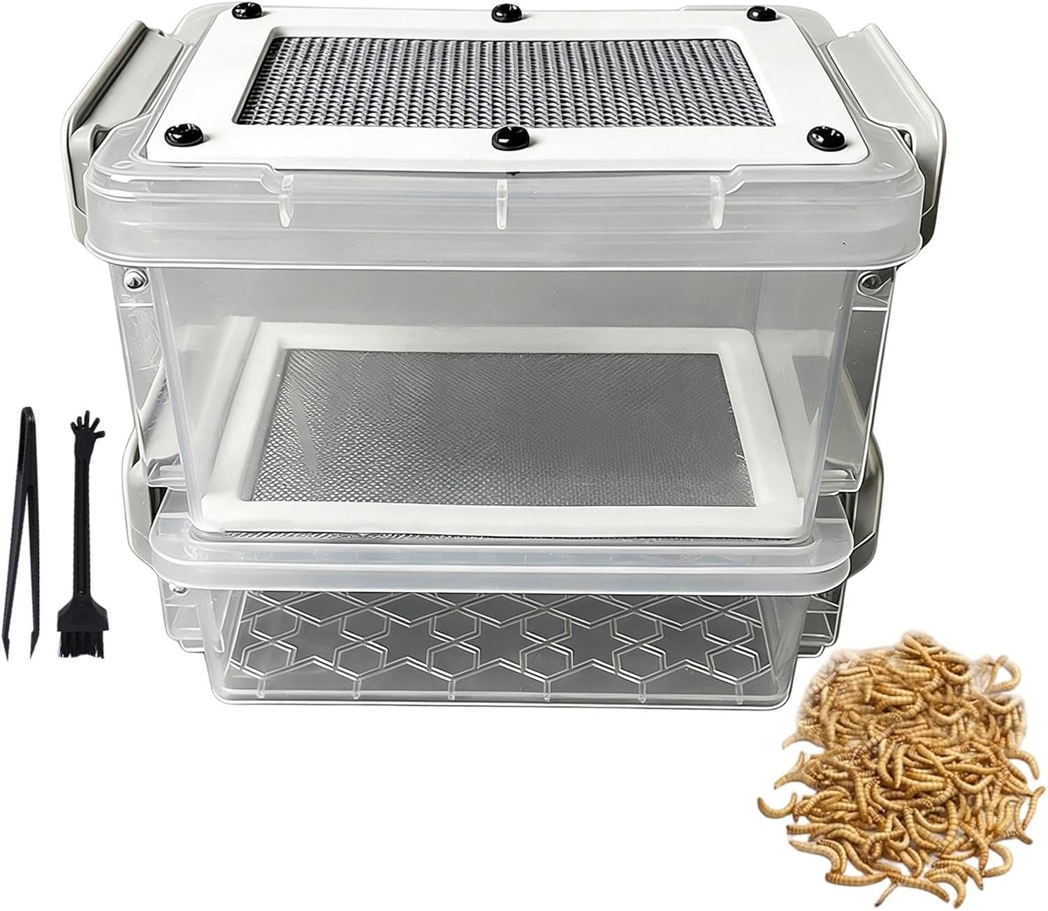 Silkworm Breeding Box - Anti-Moisture Filter Enclosure,with Tweezer and Cleaning Brush Mealworm Keeper Box,for Sugar Glider Chicken Lizard Frog Tortoise