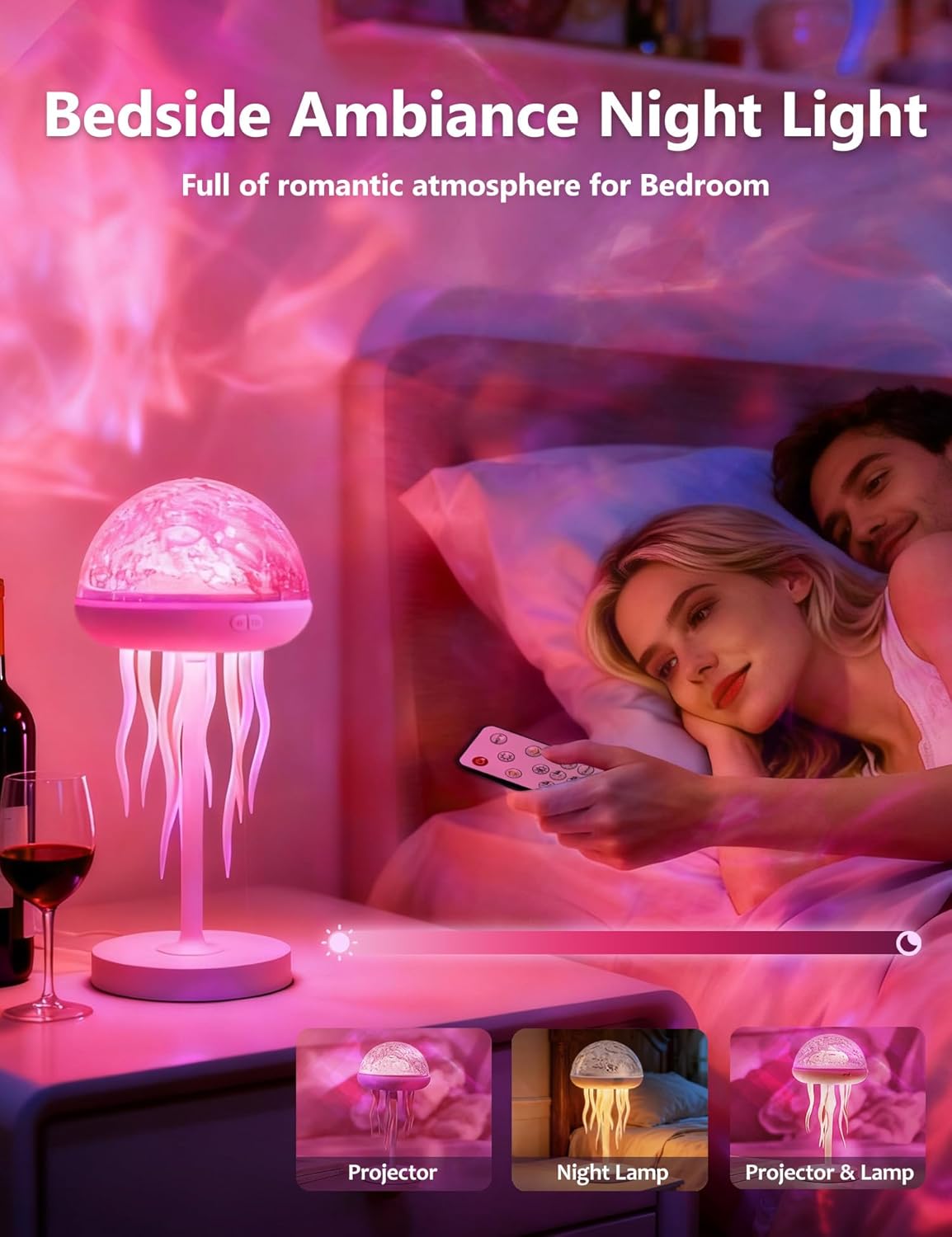 Jellyfish Shower Lamp Waterproof for Bathroom, Ocean Wave Projector 7 Colors, Rechargeable Touch Table Lamp, Cordless Ambient Light Gifts for Womens Monther Teenage Teen Girls