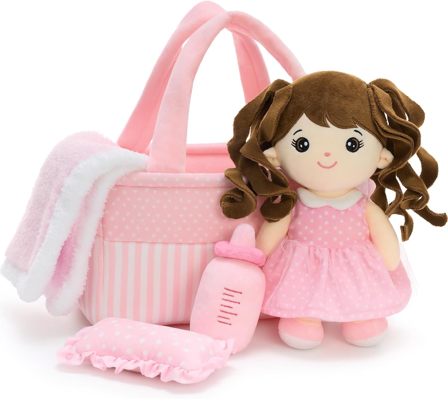 Tezituor Baby Doll Playset with Carrier Bassinet Bed,Baby Doll Accessories with Dolls, Portable Feeding and Caring Set,Babies Pretend Play Toy Set,Baby Doll Care Toys Gifts for Kids Girls