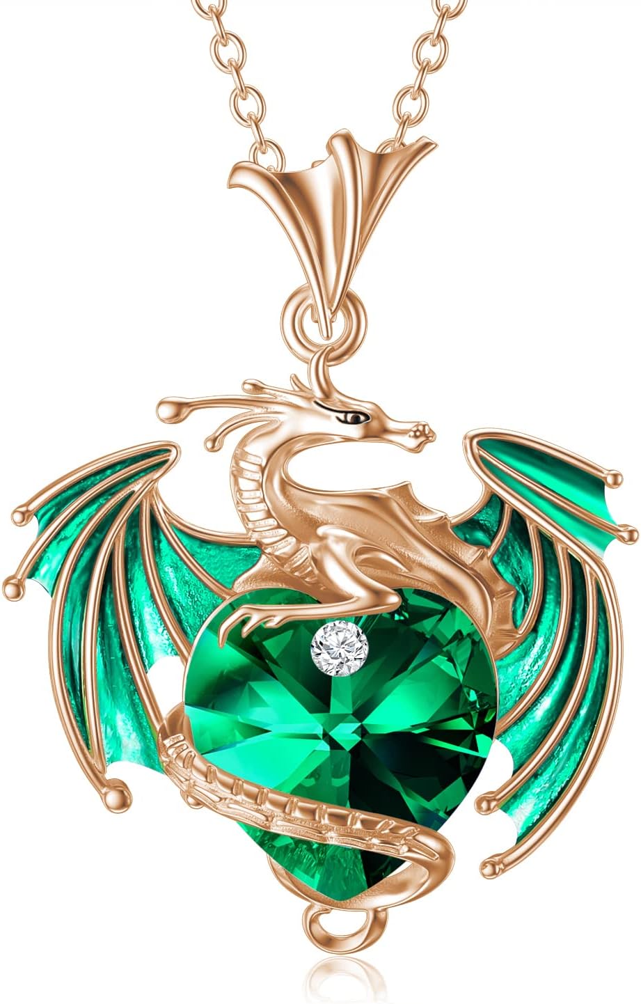 Dragon Necklace Sterling Silver Birthstone Wyvern Necklace with Heart Shaped Crystal Jewelry Gift for Women