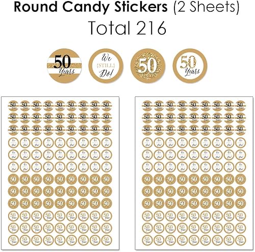 Miniatura 4 de Big Dot of Happiness We Still Do - 50 aniversario de boda - Mini envoltorios de barra de caramelo, redondos y círculos, kit de calcomanías para
