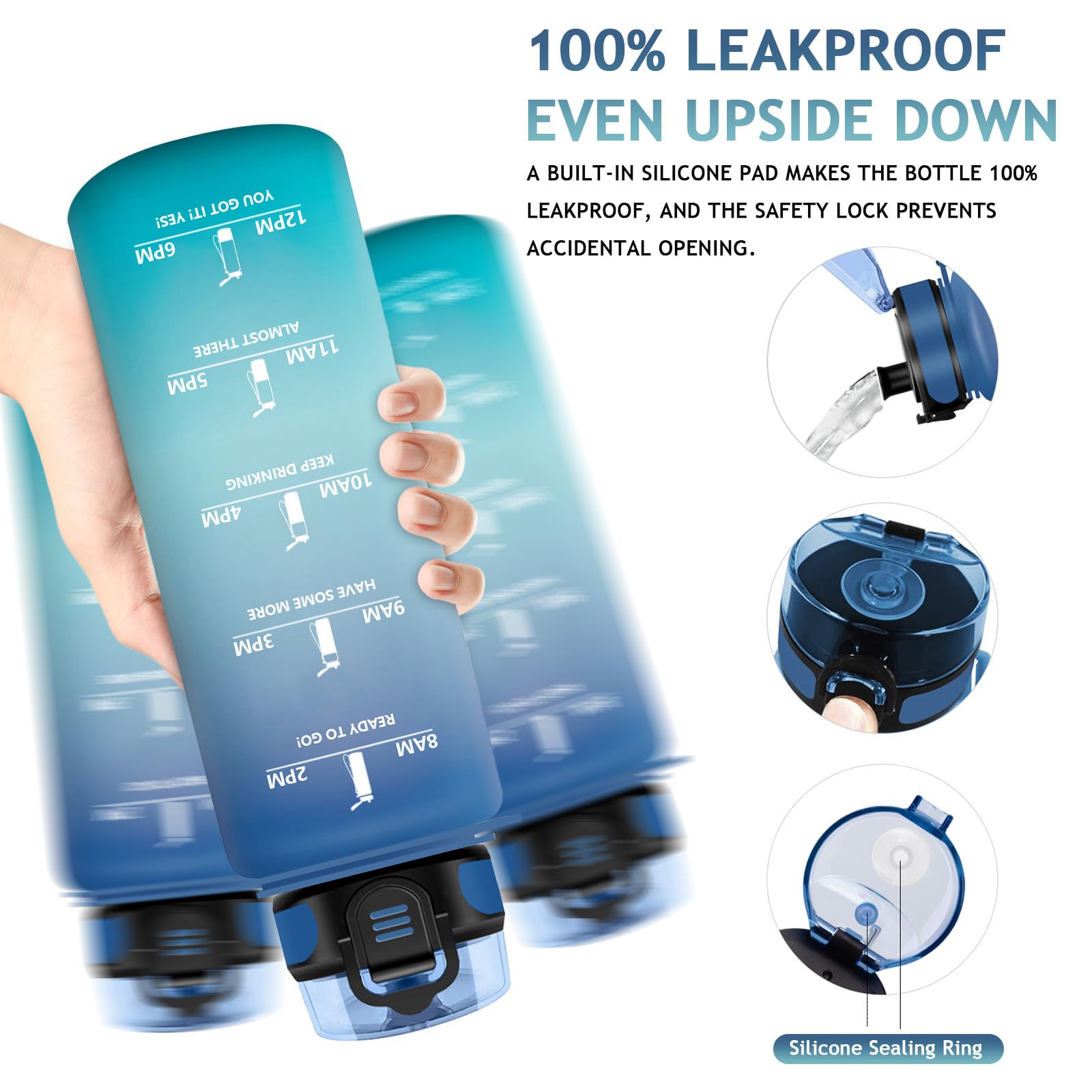 Vikaster Borraccia Sportiva, Borraccia 1.5l, Borraccia Sport, Senza BPA & Prova di Perdite, Borracce per Adulto, Outdoor, Sport, Trekking, Bici, Scuola, Ufficio, Yoga, Palestra, Campeggio