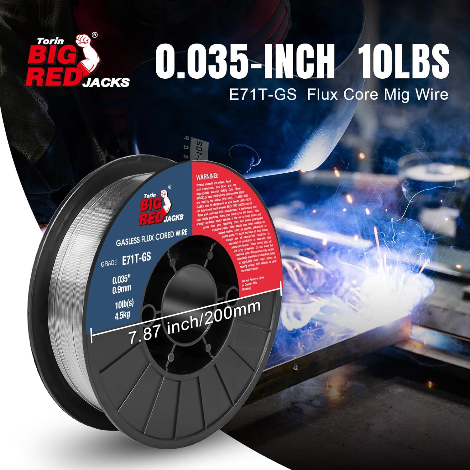 BIG RED E71T-GS .035" 10LBS, Flux Core Welding Wire: Gasless Mild Steel MIG Welding Wire with Low Splatter for All Position Arc Welding
