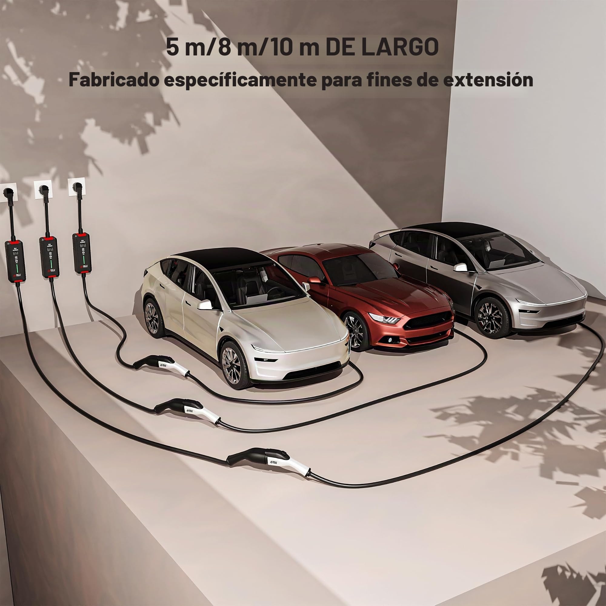 Extensión para Cable de Carga Tipo 2 de Vehículo Eléctrico – 7 kW, 32 A, Monofásico, 8 m, con Bloqueo de Conector, Compatible con Coches Híbridos y Eléctricos, Norma IEC 62196-2