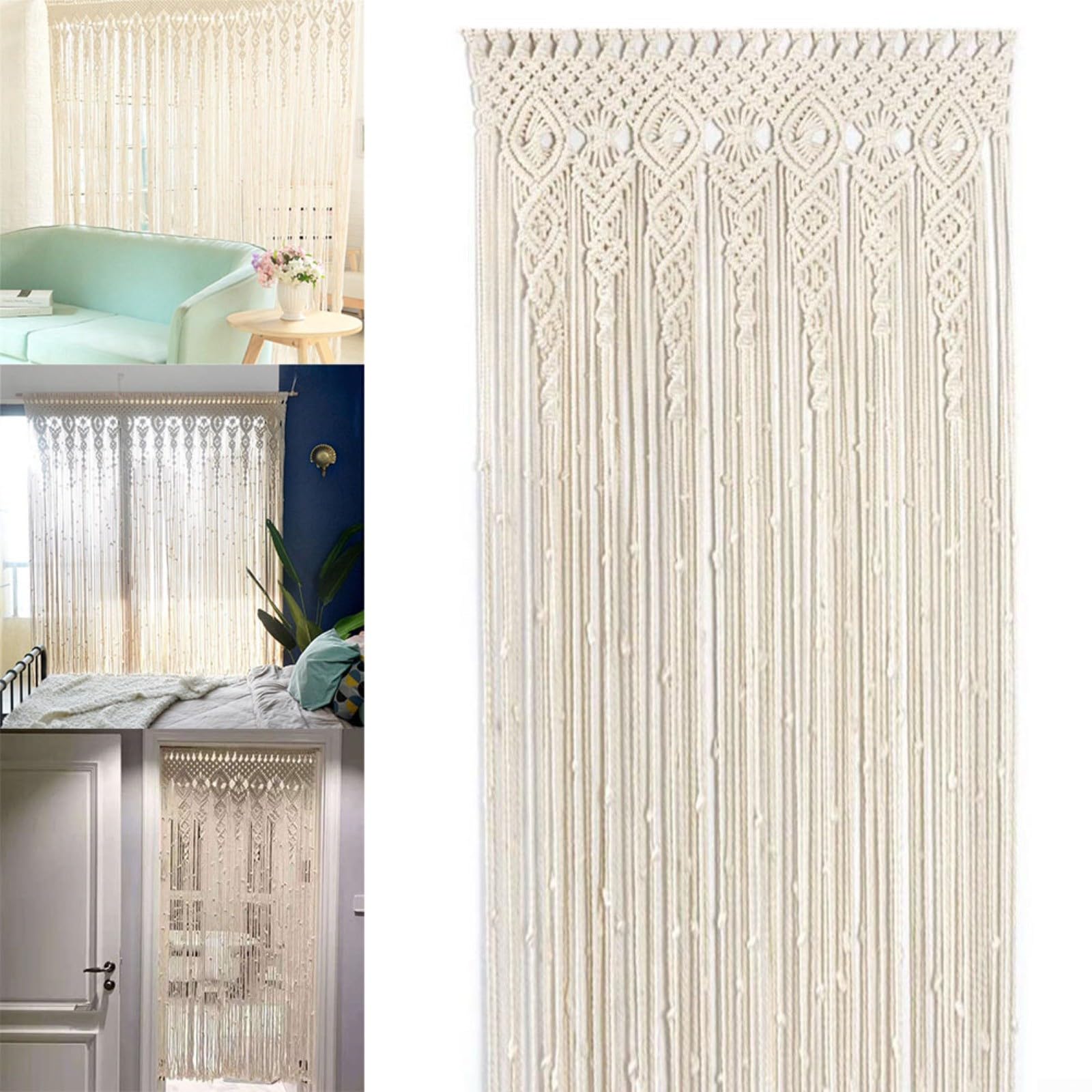 Rideau de porte et de fenêtre, rideau de porte en macramé, tapisserie bohème, séparateur de pièce, panneau décoratif tissé pour toile de fond de mariage, décoration d'intérieur (90 x 180 cm)