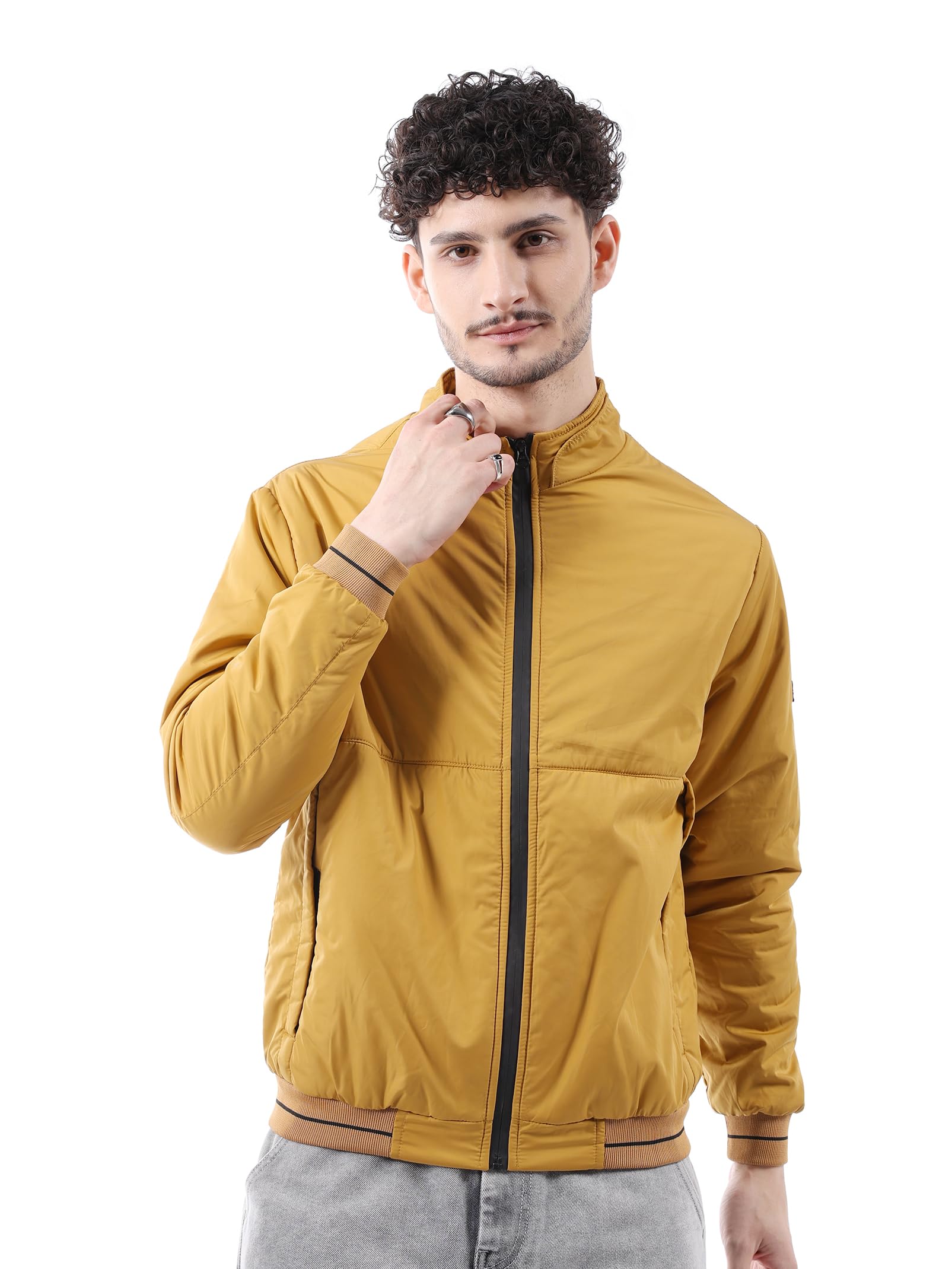 the indian garage co Men Polyester Standard Length Slim Fit Solid Bomber Jackets-picture-37