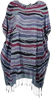 Mogul Interior Women's Short Kaftan Dress Tassel Fringe Bohemian Beach Dresses 2XL Purple