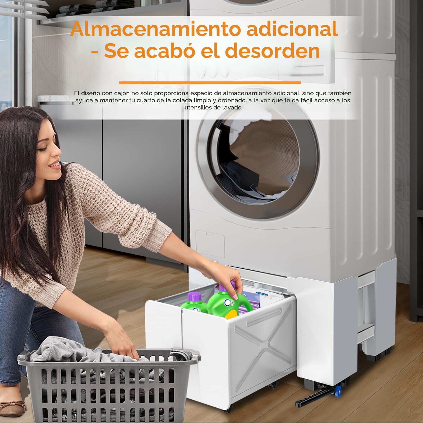 NIUXX Soporte Universal para Lavadora con Cajón y Ruedas, Función Antivibración Ajustable (42-69cm), Soporte Lavadora Secadora con Freno, para Lavadoras y Secadoras, Capacidad de Carga 400 kg
