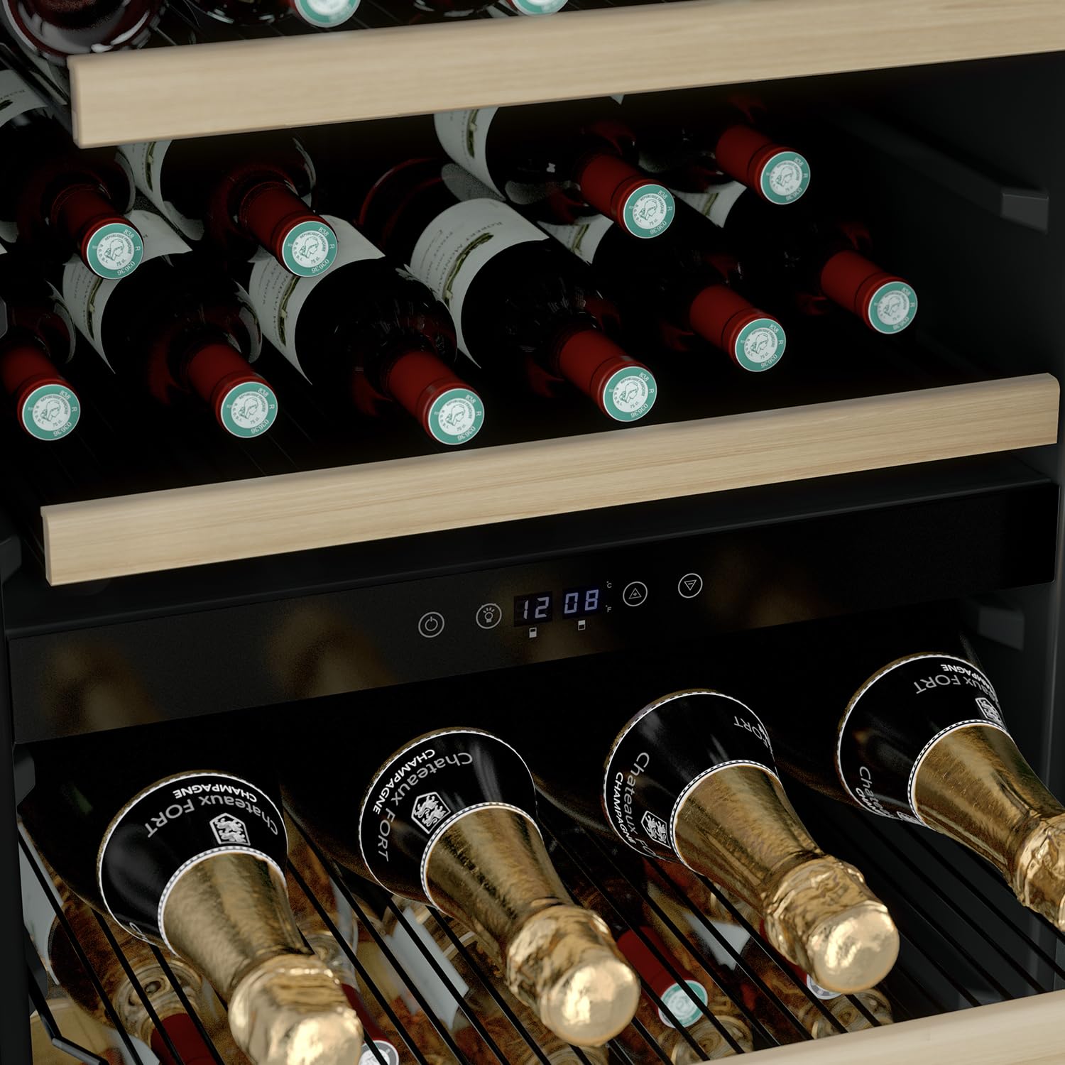 LES PETITS CHAMPS Vinoteca 91 botellas CAVCDB91 edición Negra, 204L de capacidad, 2 zonas de temperatura, elegante diseño en acero inoxidable, regulación de temperatura de 5°C a 18°C