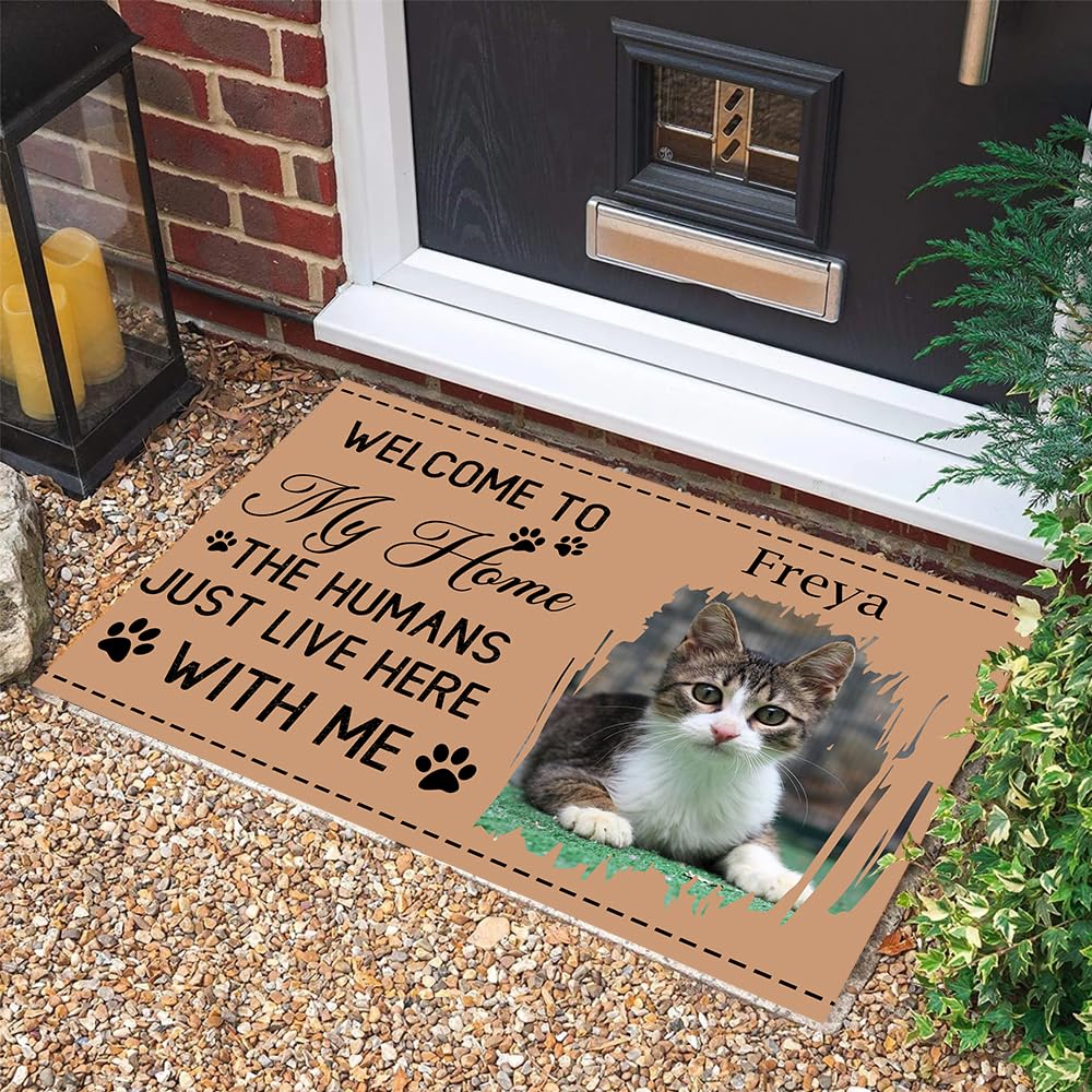 VIRAGIL Personalized Door Mat with Pet Photos, Dog Cat Door Mat, Cat Welcome Mat, Cat Doormat, Dog Doormat, Dog Cat Welcome Mats for Front Door, Funny