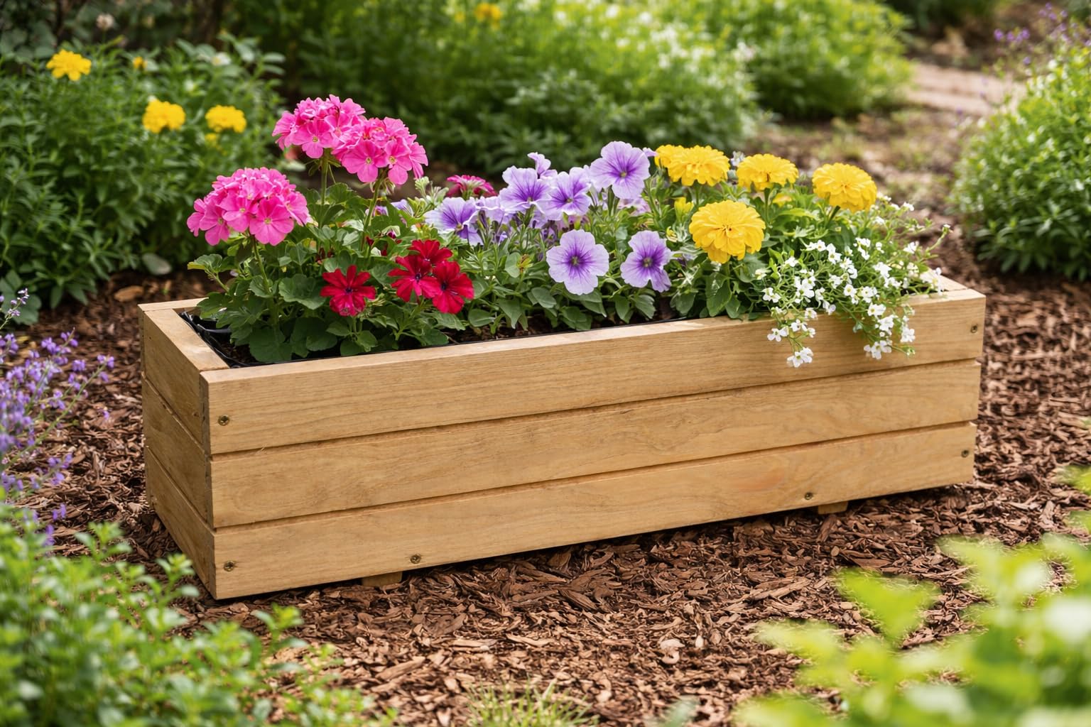 FKL DESIGN Home Deco Jardinière en Bois pour Jardin, terrasse, Rebord de fenêtre entièrement assemblée D6 chêne (Longueur 60 cm)