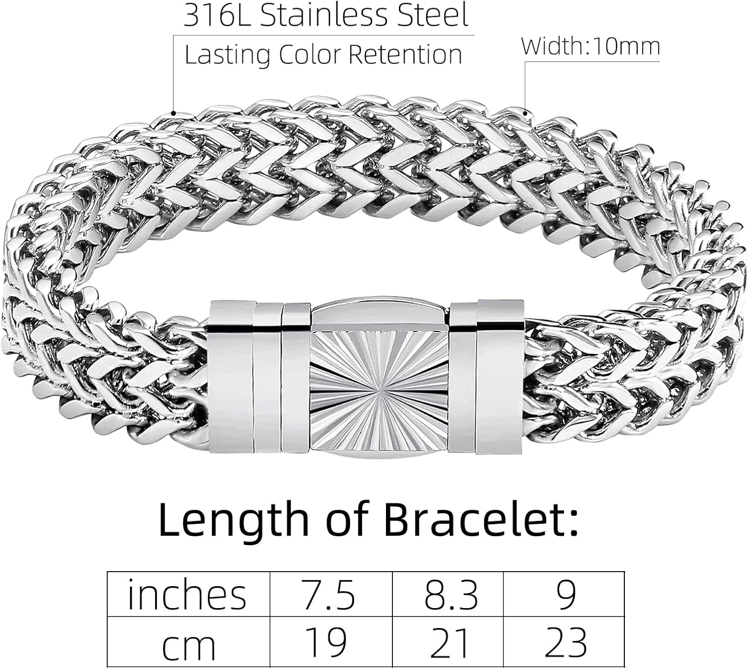 CaptainSteeL Cuban Link Chain Bracelet for Men- 316L Stainless Steel 9/10MM Width Fashion Pattern Snap Button Hip Hop Jewelry,Two Style Cuban Bracelets 18K Gold Plated/Stainless Steel with Gift Box - Image 2