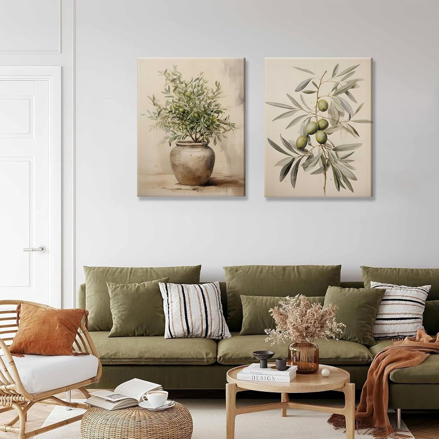 Qenundme 2pcs Olive Canvas Wall Art Green Rustic Olive Branch Wall Decor Pictures Antique Still Life Plant Posters Paintings Botanical Artwork for Bathroom Bedroom Kitchen Home Decoration 12x16in