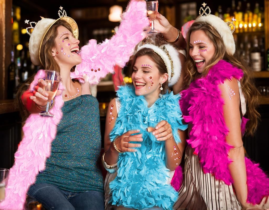 Turkey Feather Boas 6.6ft with Sunglasses and Face Gems 6PCS for DIY Craft Dancing Wedding Party Halloween Costume Decoration - Image 6