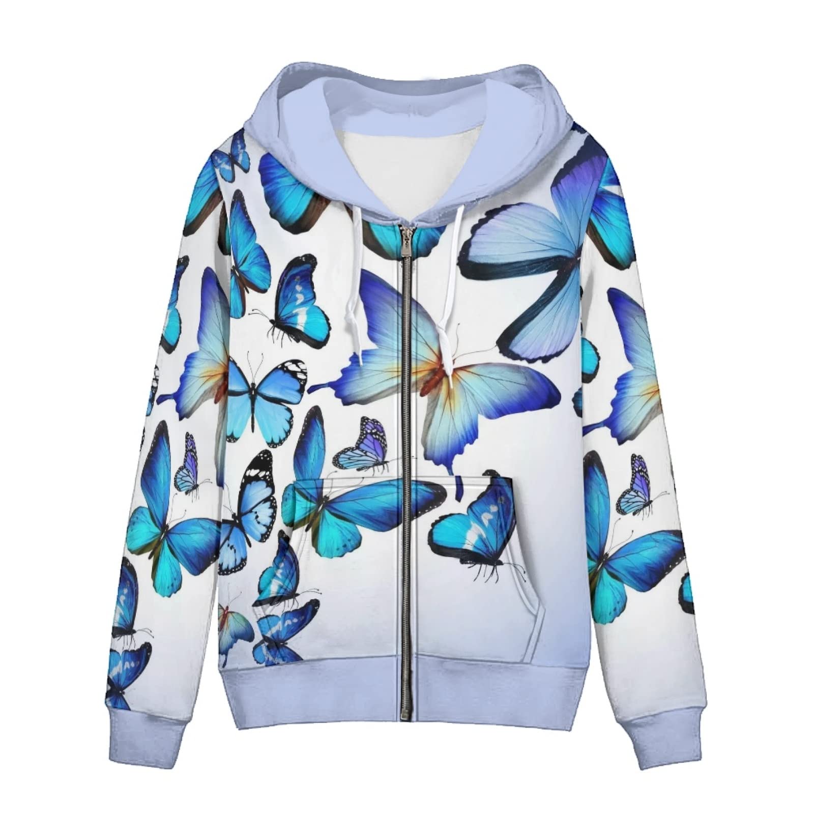 Felpa da donna con cappuccio autunnale con cerniera, a farfalla, modello etnico da donna a maniche lunghe con cappuccio e pullover casual, Farfalla, XL