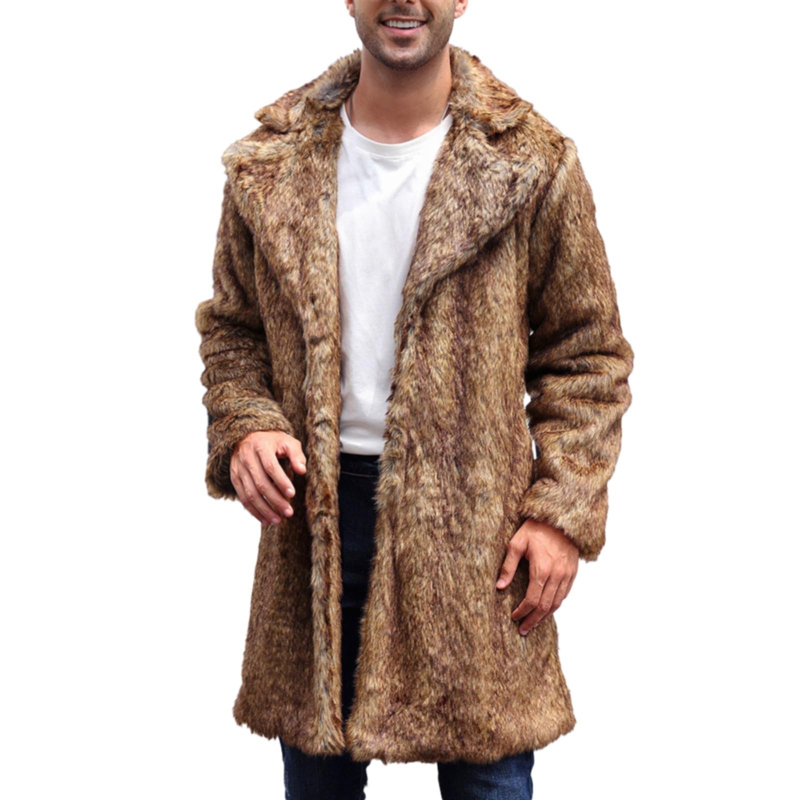 Beokeuioe Fur Coat Mens Long Fur Coat Faux Fur Plush Desertcart