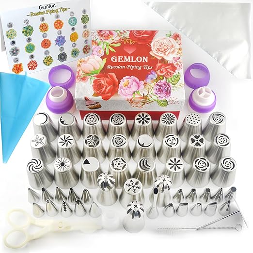 Russian Piping Tips for Cake Decorating – 88Pcs Flower Icing & Frosting Nozzles Set – Complete Pastry Baking Tools Kit – Small & Large Floral Piping Tips for Cupcakes, Cookies & Professional Bakers