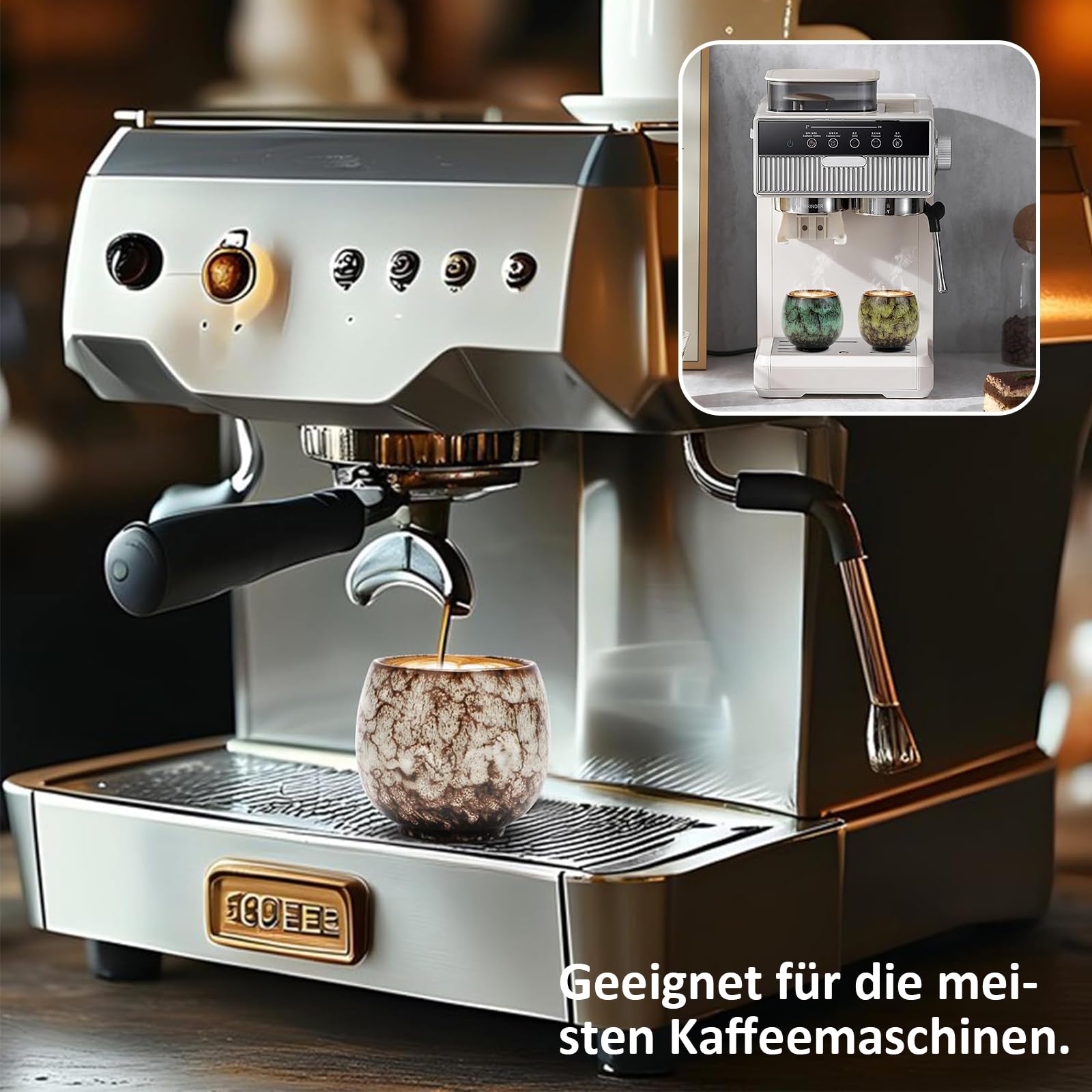 Espressotassen Set, 5 x 100ml Mini Espressotassen, Dickwandig Keramik Kaffeetassen Set, Mokkatassen Ohne Henkel, Geschenk in modernem Design, für Espresso, Mokka, Macchiato, Tee