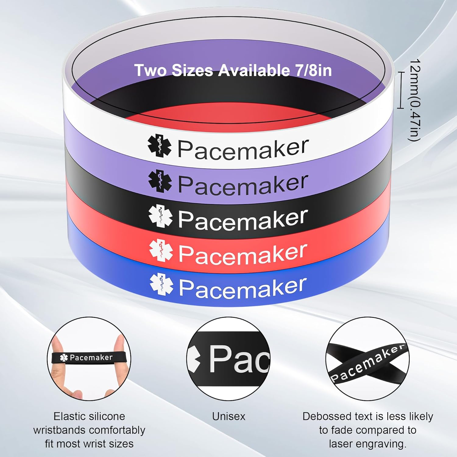 5PCS Medical Alert Bracelet for Men Women, Medical Alert ID Silicone Wristband for Diabetic D.N.R Pacemaker Epilepsy - Image 3