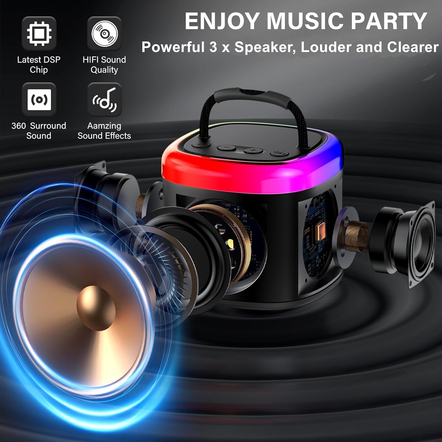 Karaoke Machine, Mini Bluetooth Speaker with 2 Wireless Microphones, Disco Lights Karaoke Home Party, Xmas Birthday Gifts for Singing - Image 2