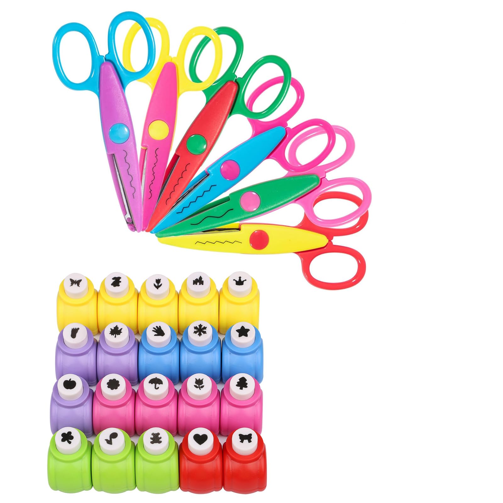 Katfort Craft Punch and Creative Scissors, 26pcs Craft Scissors Decorative Edge Set for Adults, 6 PCS Decorative Edge Scissors,20 Paper Punch for Scrapbooking, Crafts, DIY Photos Album