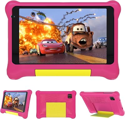 Gleeso Tablet Bambini 7 Pollici Android Tablet con Controllo Parentale, Kids Tablets 32GB+128GB TF, Kids Pre-Installato, Doppia Fotocamera,Tablet con Protettiva Antiurto Custodia(Pink)