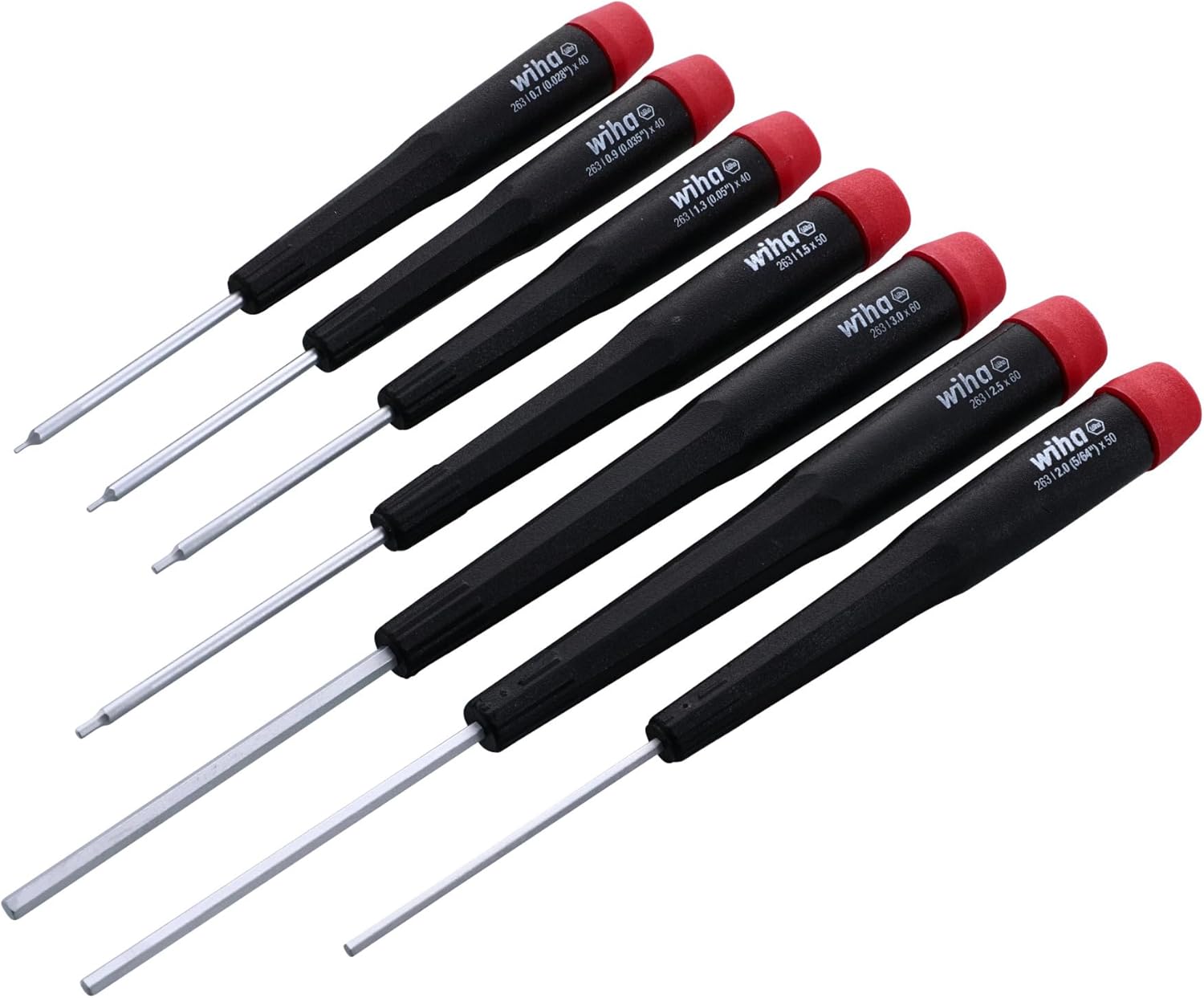Wiha 26390 Screwdriver Set, Hex Metric With Precision Handle, .7 - 3.0mm, 7 Piece, original version, one size
