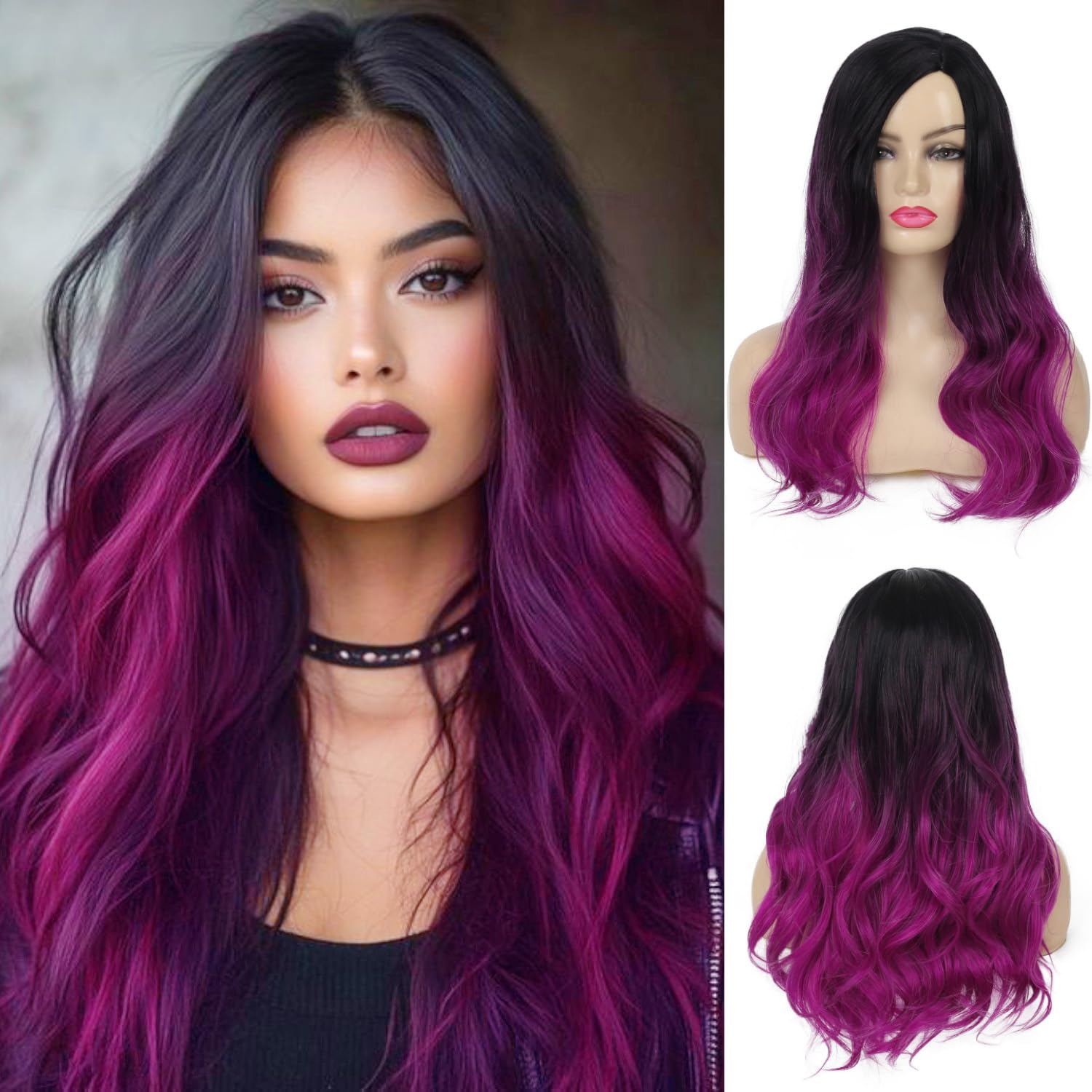 ✨KAYLA 22” OMBRÉ WINE Synthetic Wig✨ *NWT* Ombre, Burgundy, Wine, Red, Curly, Dark Root, Lace Front Wig  main image 2