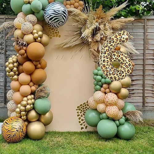 Miniatura 6 de TONIFUL Globo grande de leopardo de 32 pulgadas con el número 6 de guepardo digital de seis globos de animales con temática de safari para fiestas