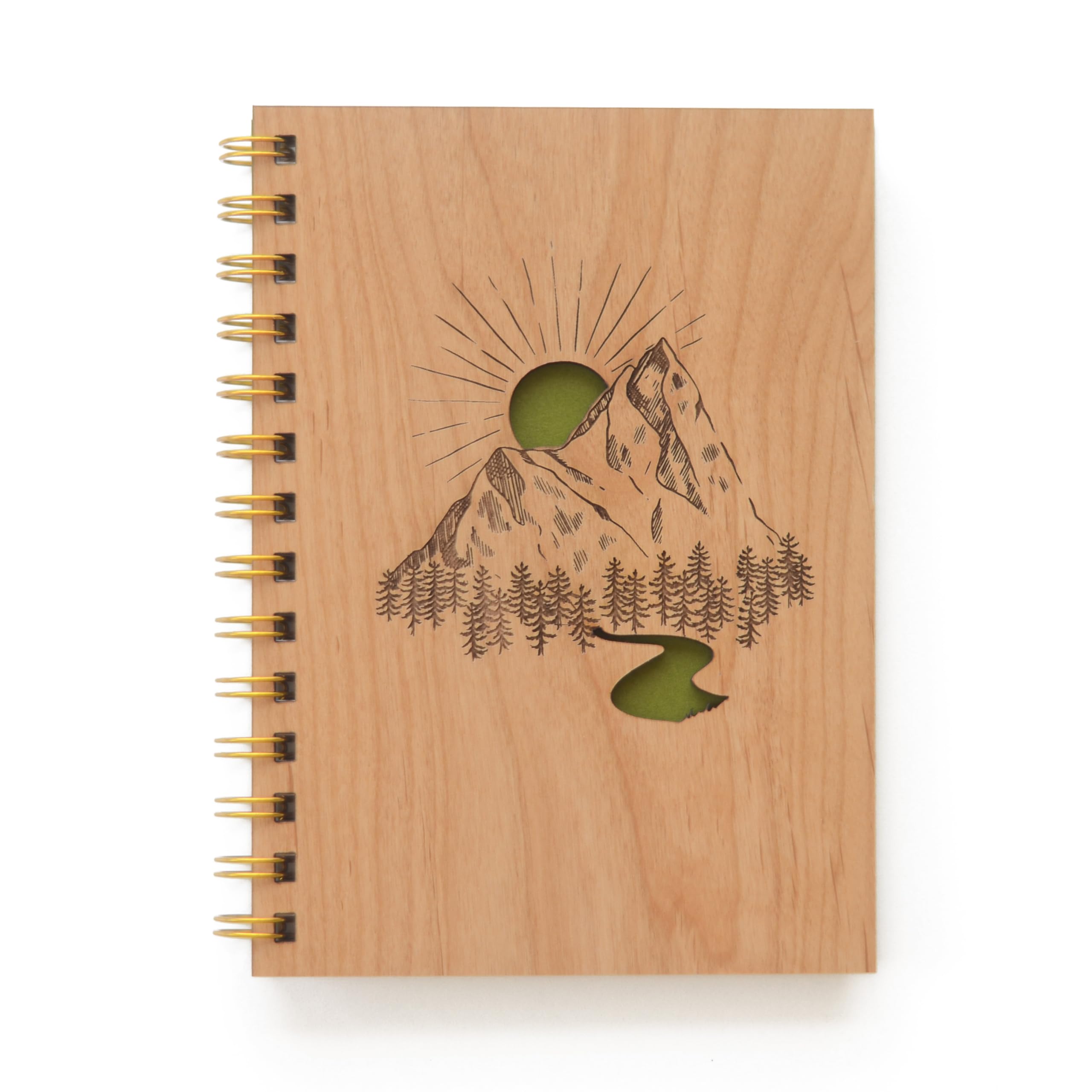 Mountain Scene Wood Journal [Notebook, Sketchbook, Spiral Bound, Blank Pages]