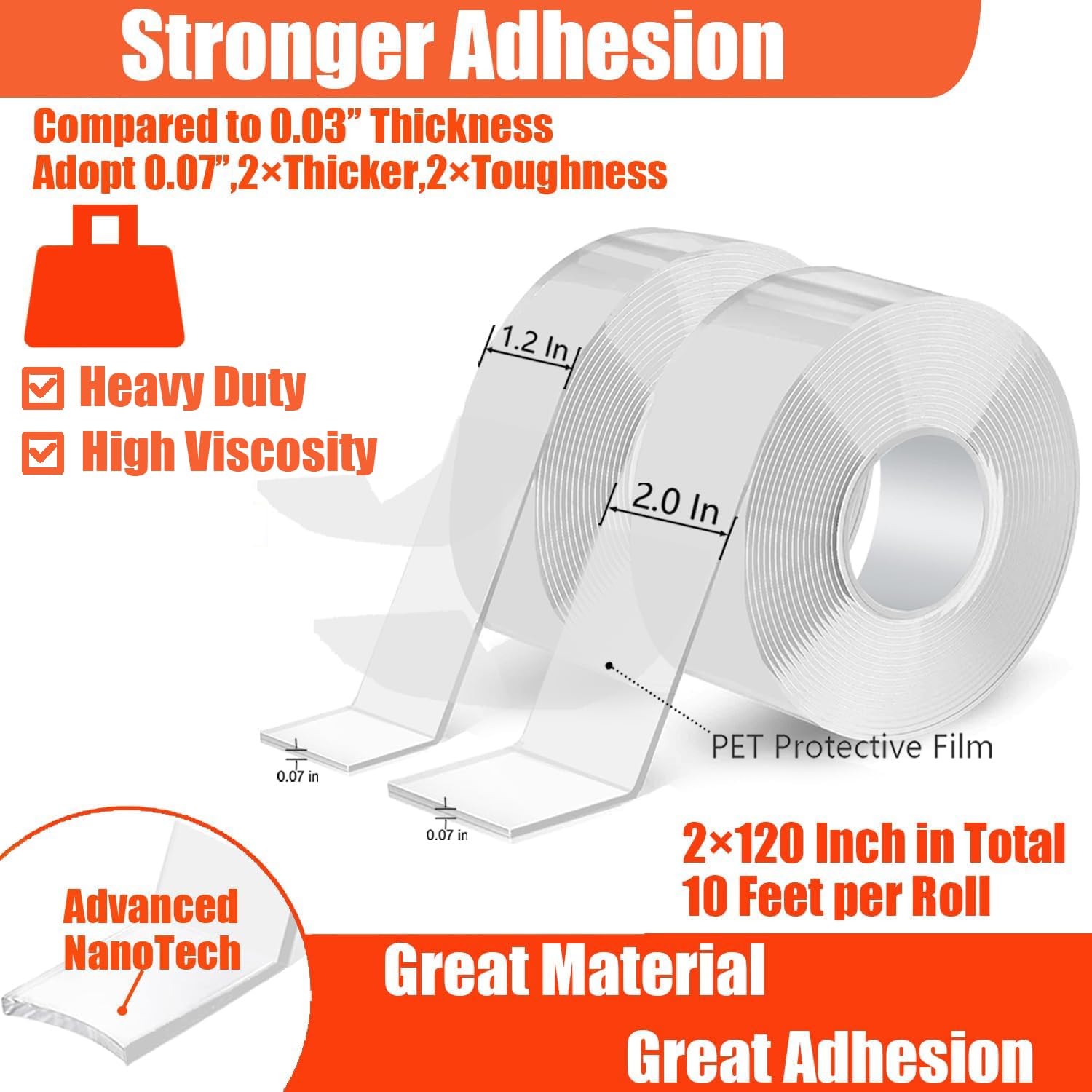 TEHAUX 20-Pack Double-Sided Nano Tape – Reusable, Waterproof Clear Adhesive Strips