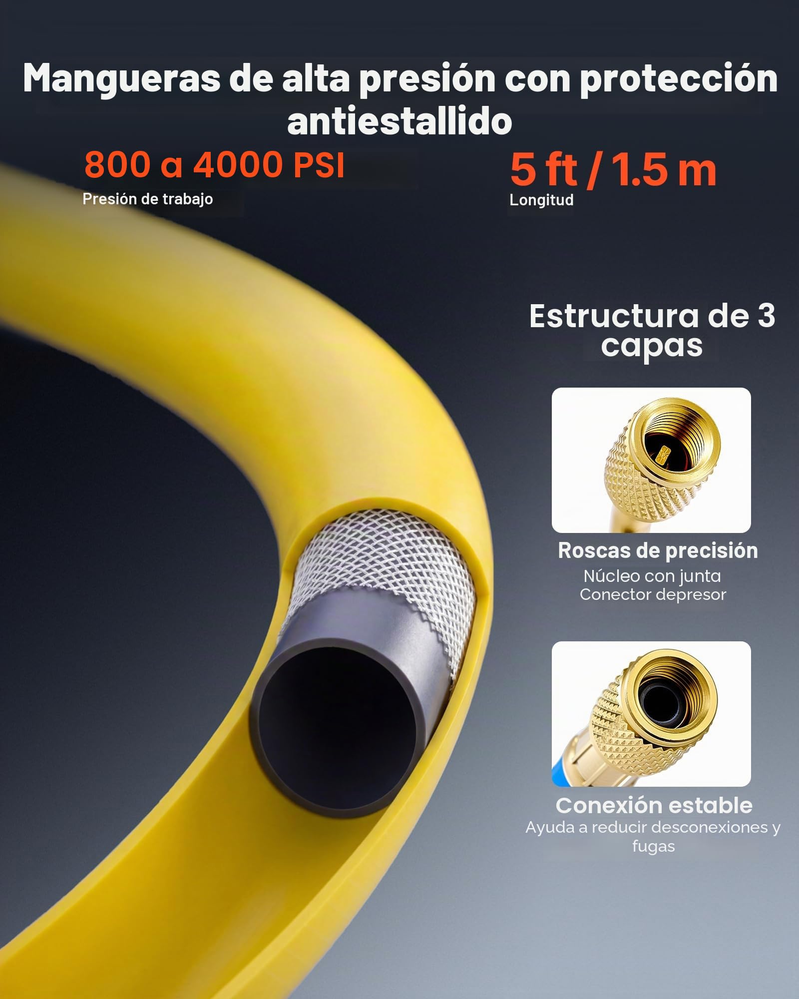 VEVOR Juego de Manómetros de 3 Vías para Carga de Refrigeración R134a R404A R1234yf R22, con Manguera de 1,5 m, Adaptadores, Acopladores Rápidos, Grifos para Mantenimiento de Aire Acondicionado