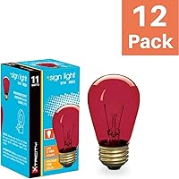 Vista 2 de Bombilla incandescente S14 Edison de repuesto, base mediana E26, 130 V, rojo (paquete de 12)