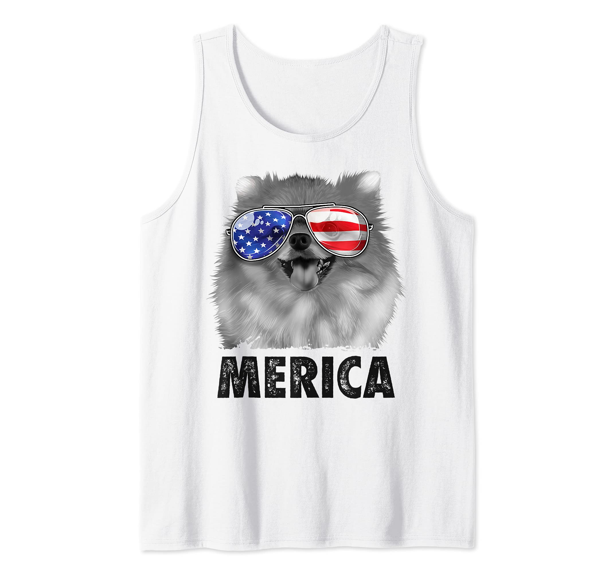 Pomeranian 4th of July Merica Men American Flag Pom Dog Tank Top, Black, S
