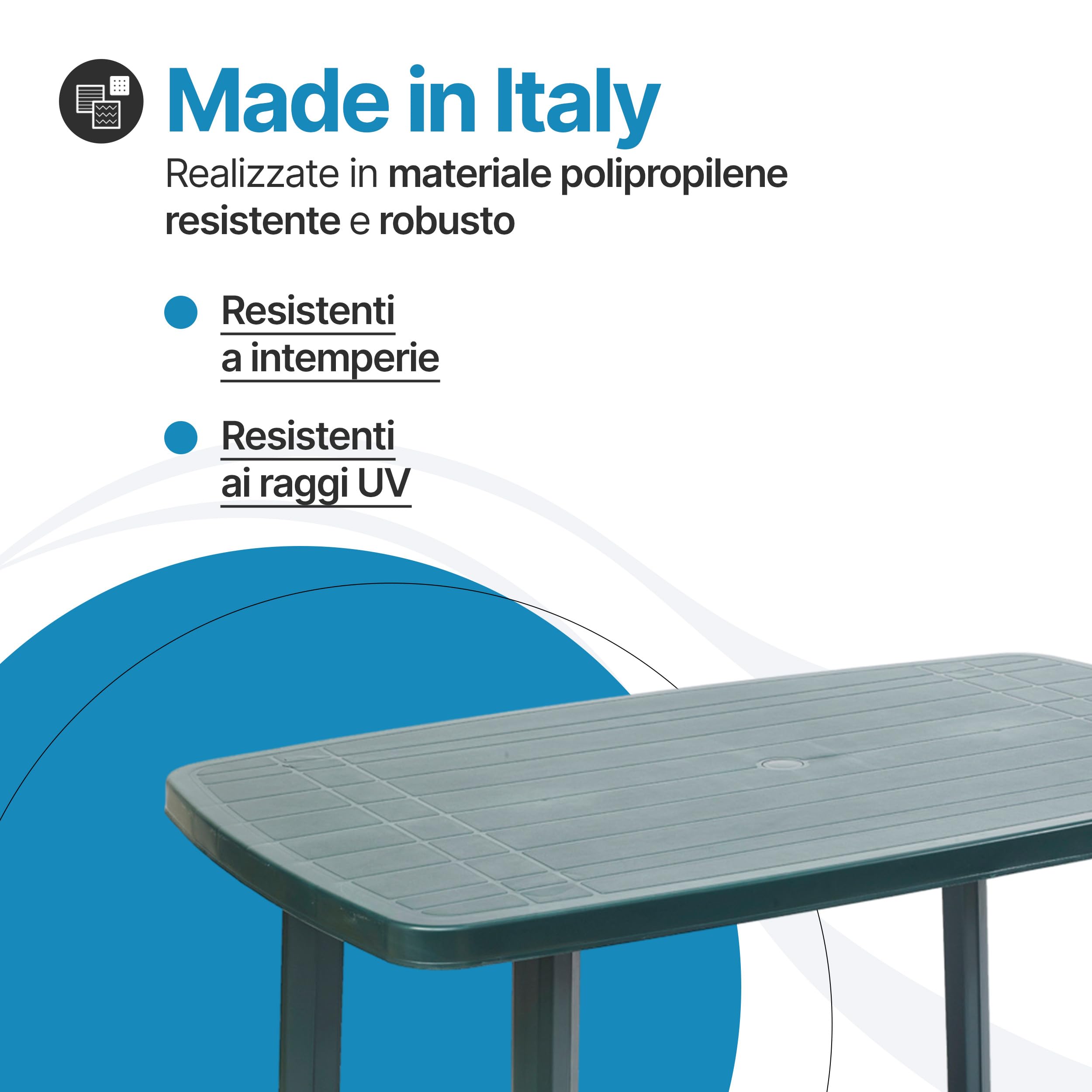 Tomaino - Tavolo Da Giardino In Plastica Quadrato - Tavolo Plastica Esterno per 6 Posti con Gambe Smontabili e Foro per Ombrellone - Tavolino da Esterno New Verde