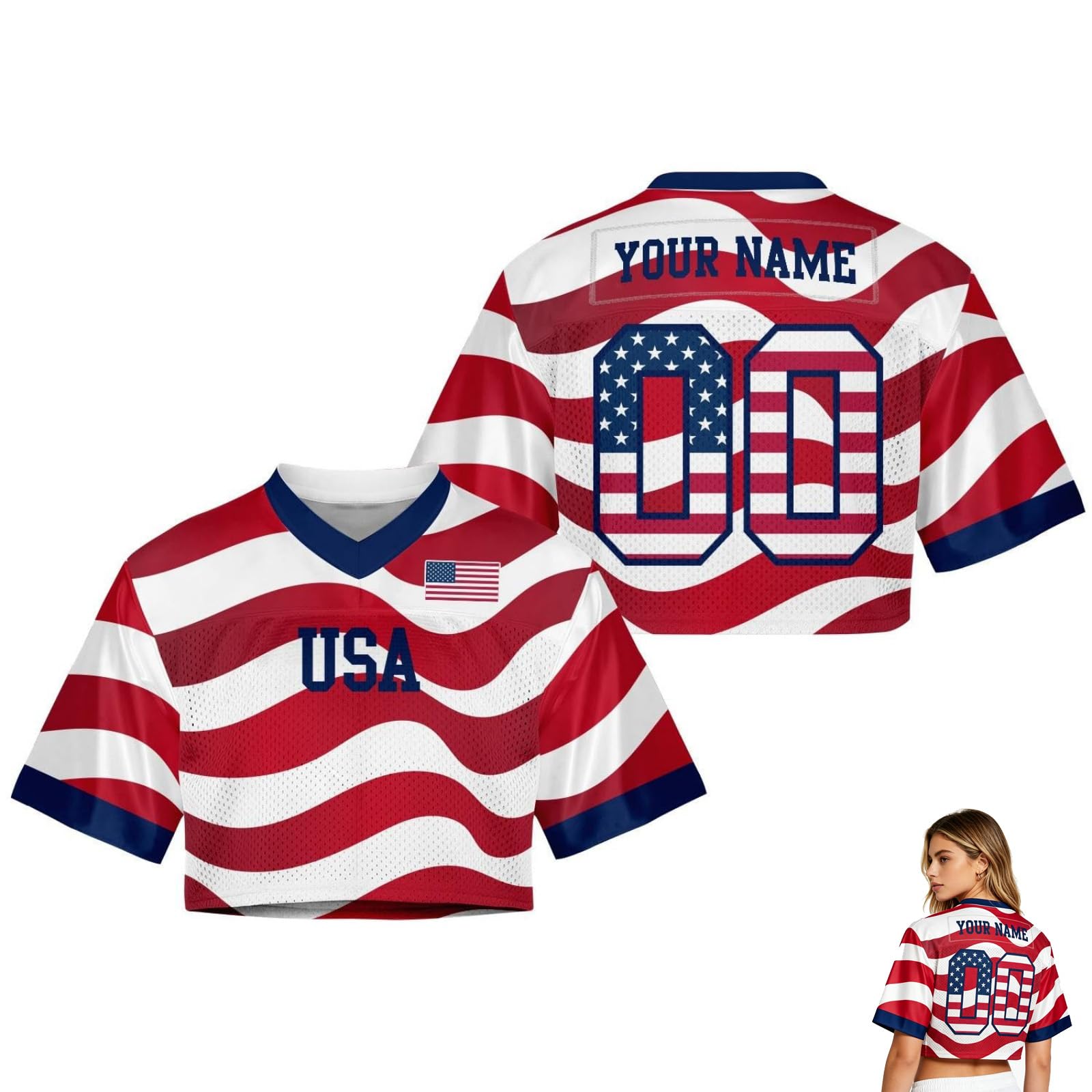 2026 World Cup Fan Shirt for Women,Personalised Name & Number, Y2K Crop Style Jersey, Cute Summer Short Sleeve Top for Match Day, Loose Streetwear Perfect Gift for Girls (US-A)