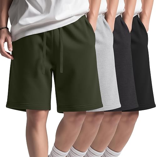 Halfchet 4 Pack Boys Athletic Shorts Sweat Shorts | Basketball Running Shorts, Soccer, Lightweight, Back to School, Elastic Waistband, Drawstring, Sport Meet, Summer, 6-16y