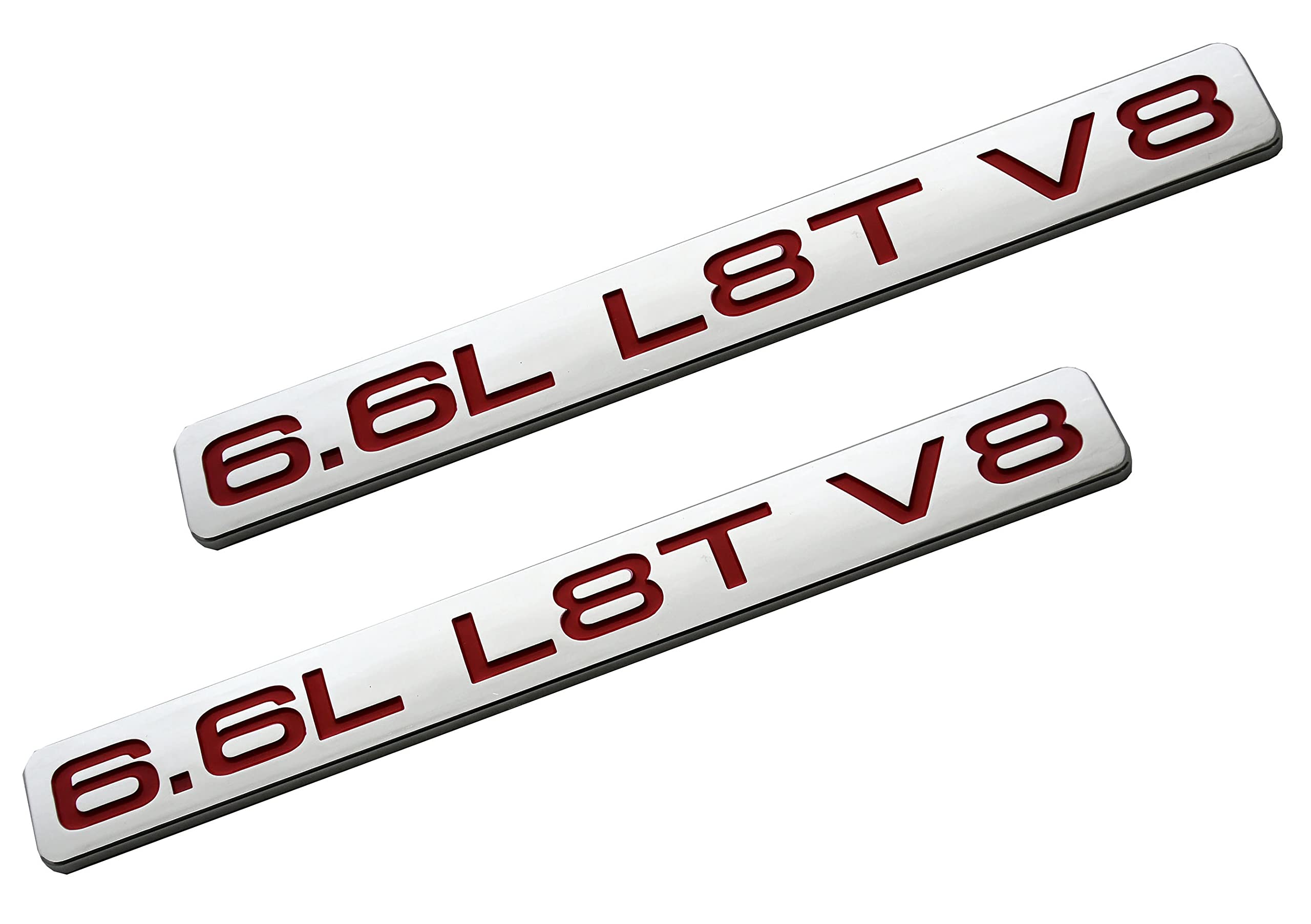 Lot de 2 emblèmes 3D pour capot de moteur à essence L8T V8 L 6,6 L - Autocollant de rechange pour Chevrolet Silverado 2500HD 3500HD 2019-2022 (rouge chromé) (6,6 L #2)