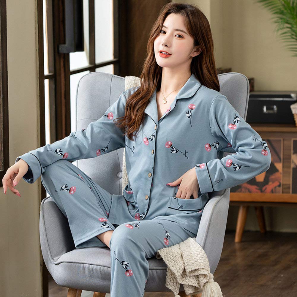 Conjunto De Pijamas De Mujer,Conjunto De Pijamas De Algodón Suave Con Estampado De Botones Conjuntos De Pijamas Con Bolsillos Ropa De Dormir De Manga Larga Tallas Grandes Ropa De Dormir Ropa De Dorm