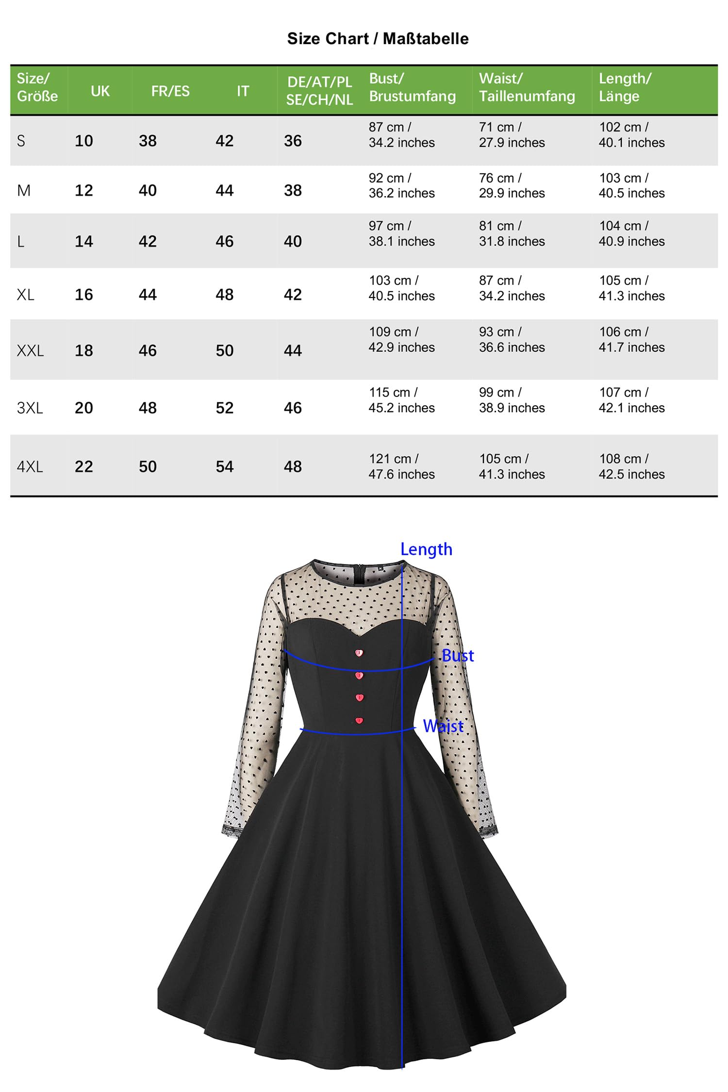 AXOE Femme Robe Vintage Années 50 en Tulle à Cœurs Robe A-Line Respirante en Tissu Anti-Froissures pour Occasions Décontractées ou Élégantes