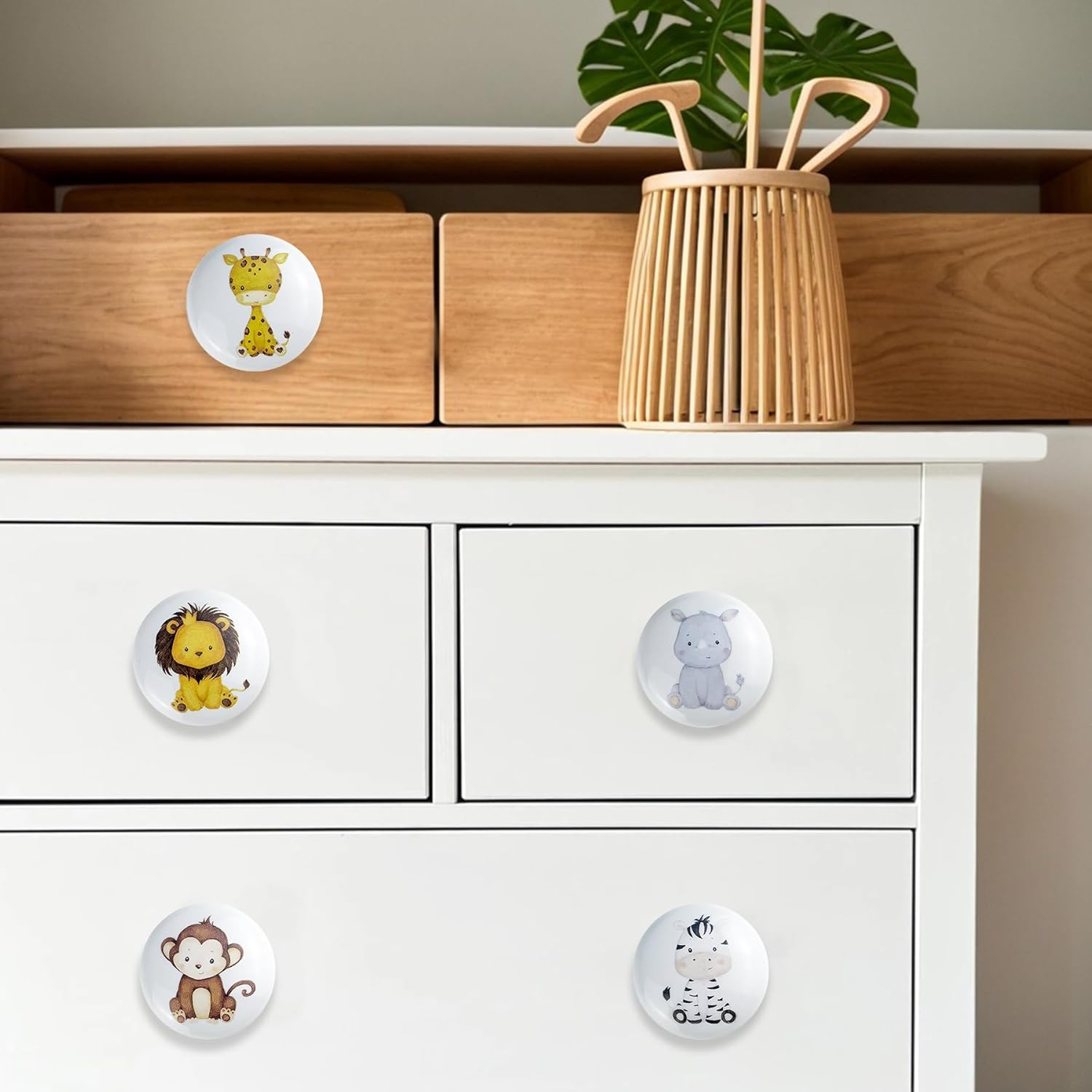 6 Pack 1.5" Ceramics Cute Animals Baby Nursery Room Dresser Drawers Knobs Kids Colorful Cabinet Handle Knobs (Monkey)