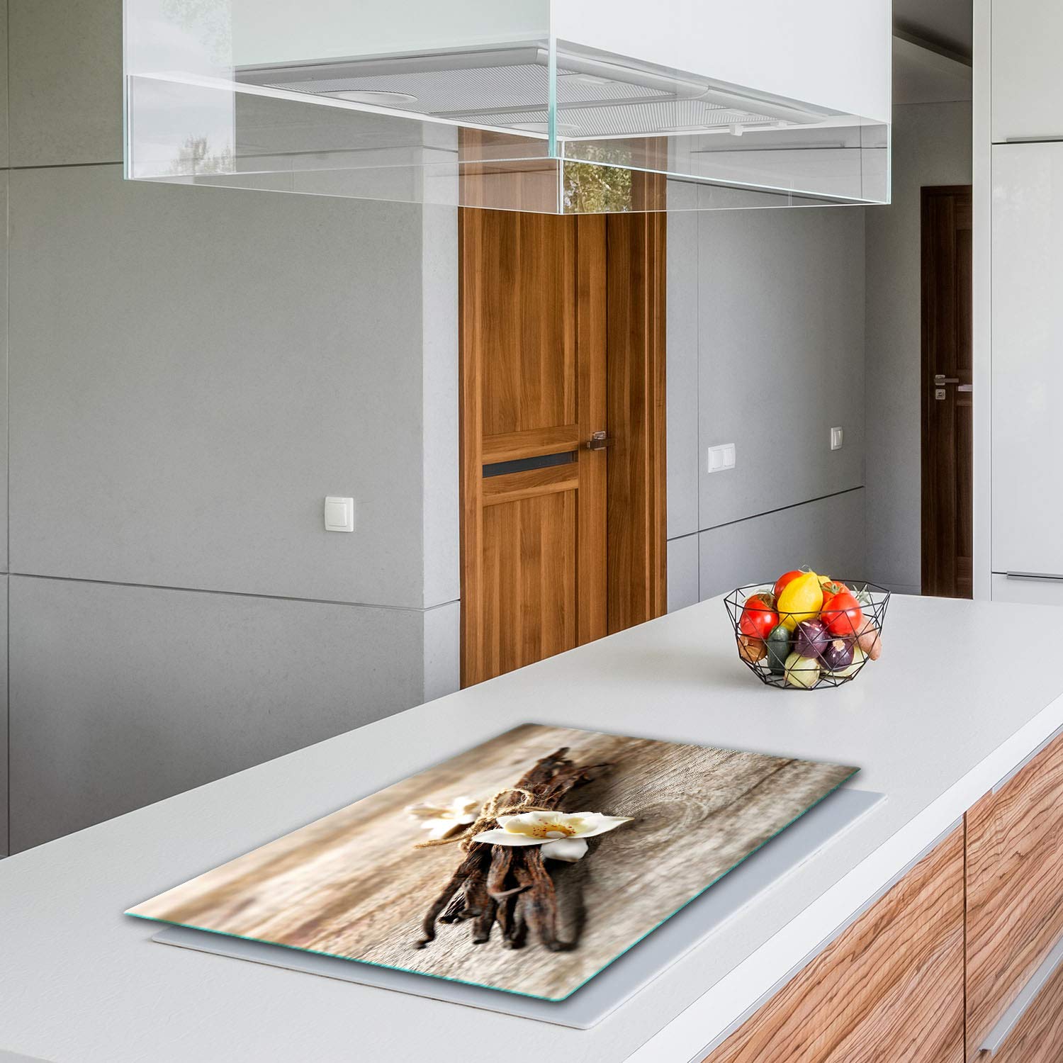 TMK Copri Piano Cottura In Vetroceramica 80x52 Cm - Protezione Paraspruzzi, Tagliere, Sottopentola, Decorativo Con Motivo Peperoni