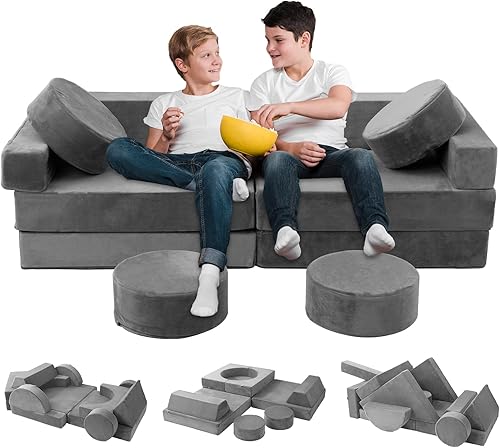 HOMFINE Sofá modular de juego para niños, sofá modular de 16 piezas, sofá para niños, sofá seccional para niños, muebles de dormitorio y sala de