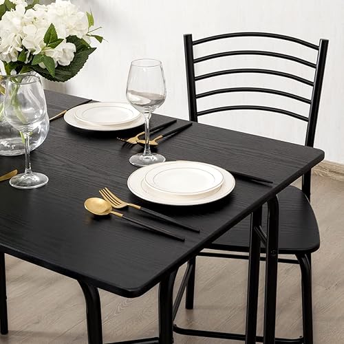 Miniatura 4 de Giantex Mesa de cocina y sillas para 4 juego de mesa de comedor de 5 piezas con marco de metal mesa rectangular con cuatro sillas juego de comedor