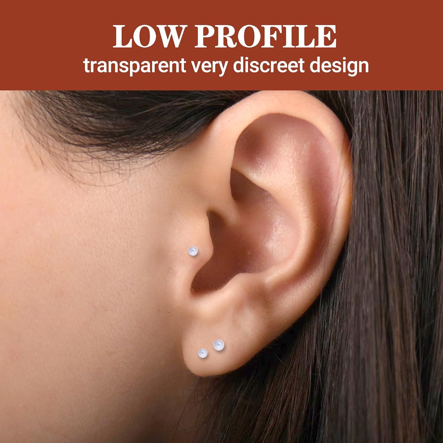 24PCS Clear Invisible Piercing Retainers for Work - 16G Push Top Labret Lip Rings & Earrings, Flat Back Nose Studs for Helix, Tragus, Monroe, Medusa, Industrial - 6/8/10/12mm Bars