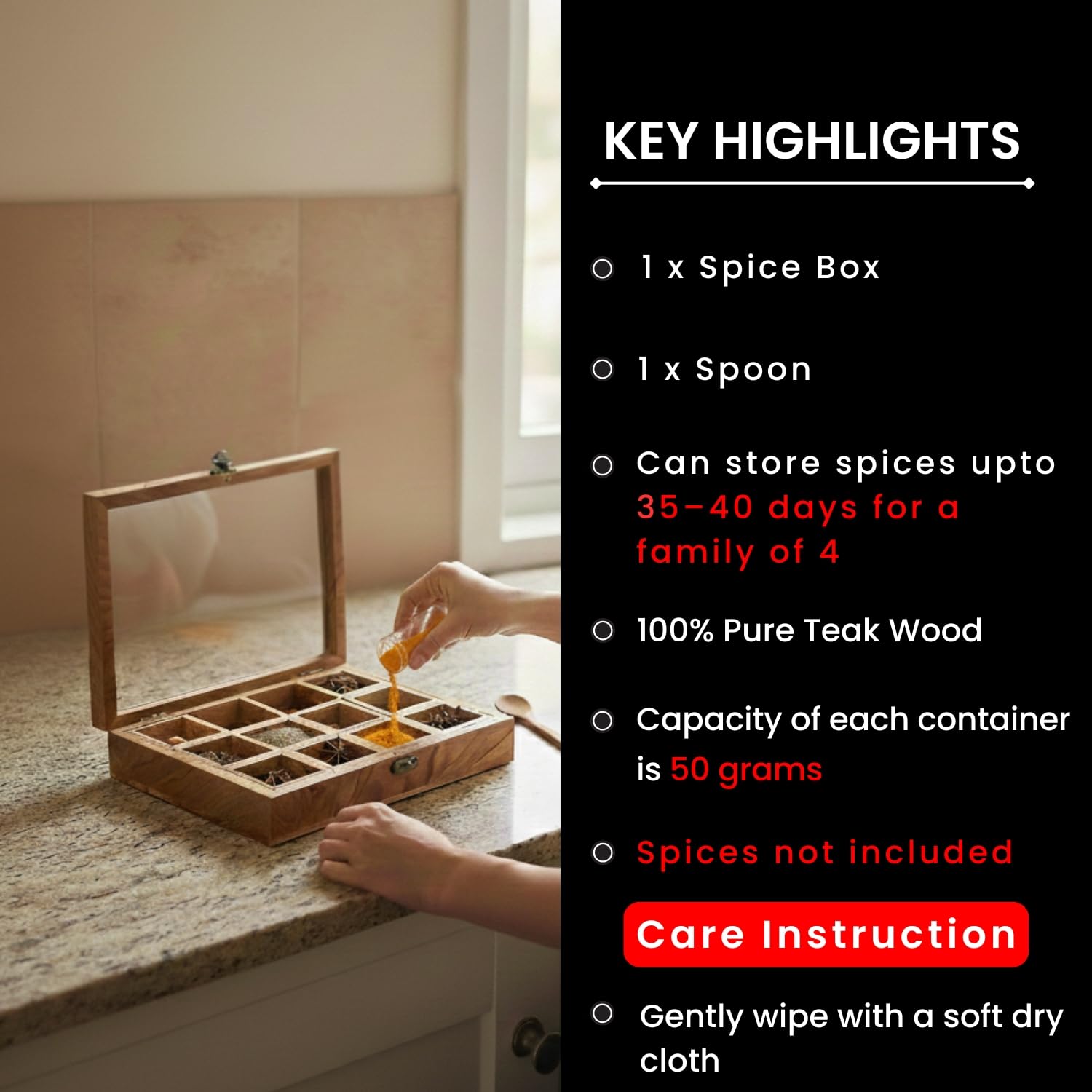 ExclusiveLane Wooden Spice Box - Masala Container Dabba -2 ExclusiveLane Wooden Spice Box - Masala Container Dabba -2
