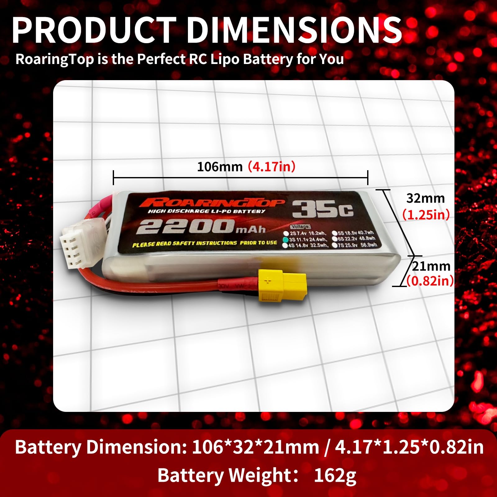 RoaringTop 3S Lipo Batterie 2200mAh 35C 11.1V Lipo Batterie(Décharge Continue) Batterie Softshell avec XT60 pour RC Hélicoptère DJI Avion RC Avion RC Quadcopter Drone FPV (2PCS)