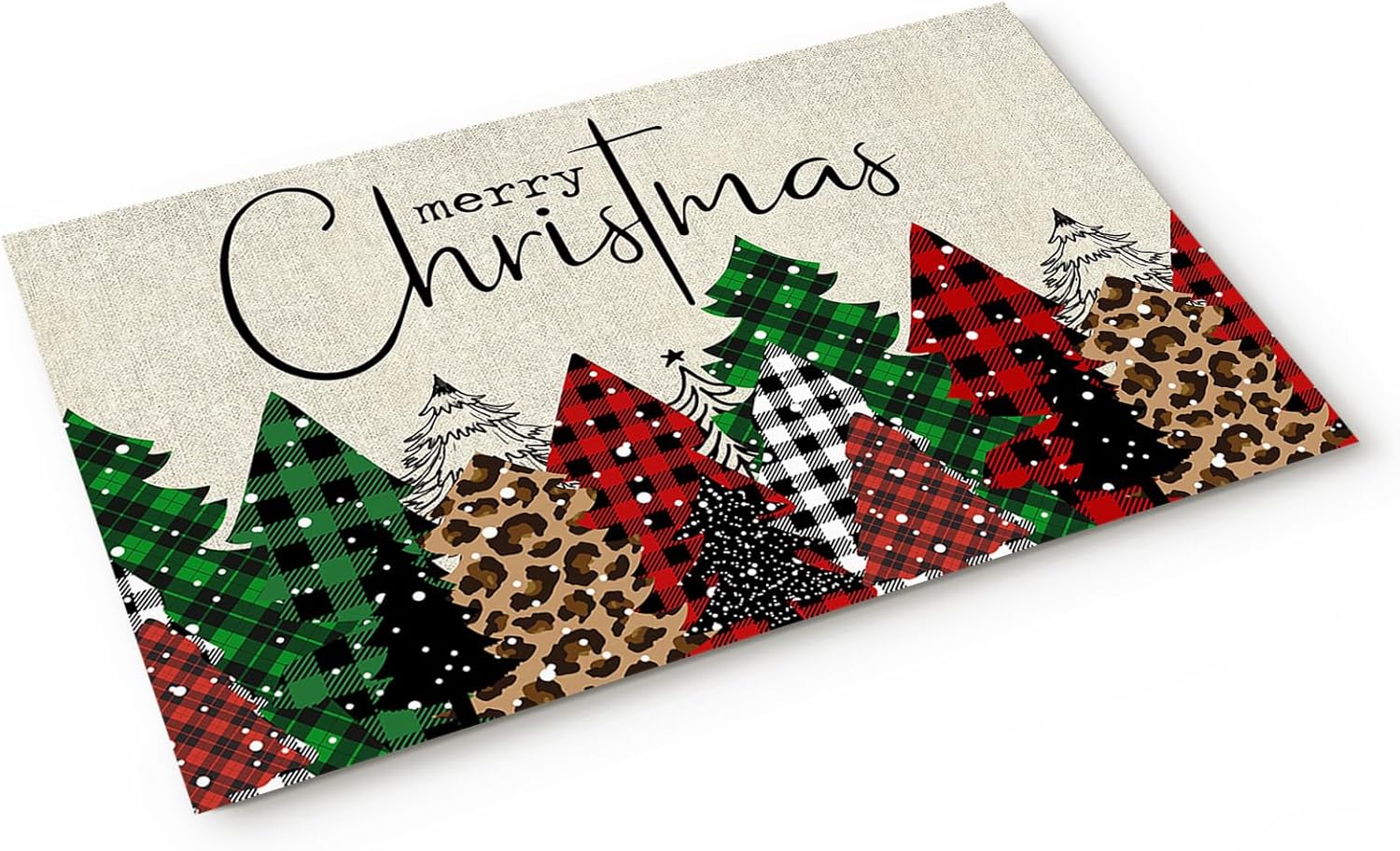 Christmas Doormat Rugs for Bathroom Floor, Buffalo Plaid Xmas Tree Linen Texture Indoor Non-Slip Doormat Entrance Mat Door Mat for Bathroom, Kitchen, Living Room, Bedroom, Home 18" x 30"