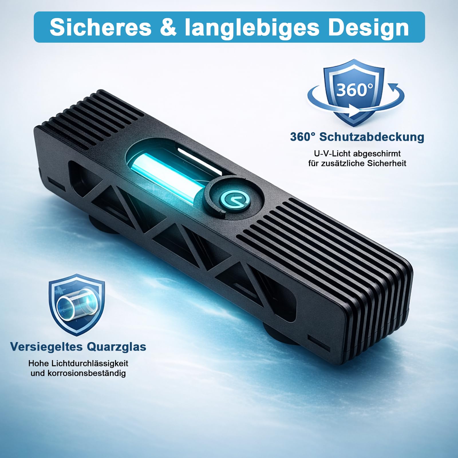 Aquarium UV Sterilisator 6W mit Timer, Vollständig Tauchfähig, Quarzversiegelt zur Abtötung von Bakterien & Algen, für 49–161L Aquarien
