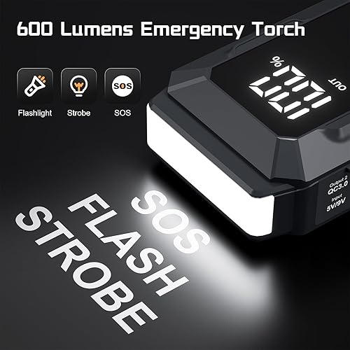 Miniatura 6 de Arrancador de batería de coche Povasee A40 de 5000 A, caja de salto de 12 V para coche hasta todo gas o motor diésel de 10 L, arrancador portátil